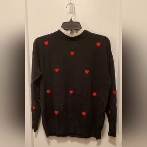 Sioni Milano Sweater‎ Women's Med. Black w/Hearts Ruffle Layered Lightweight NWT